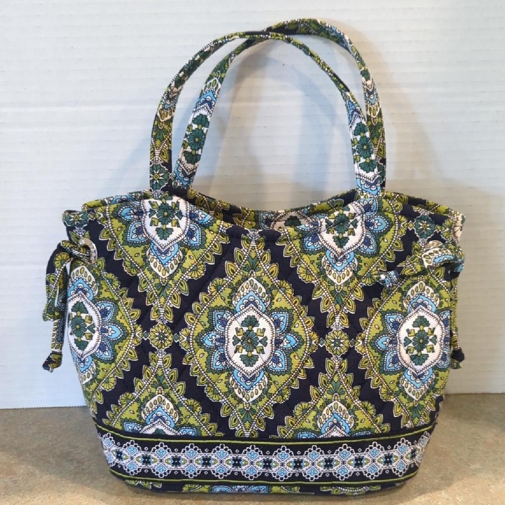 Vera Bradley Quilted Green and Blue Patterned Tote Bag. Excellent Condition